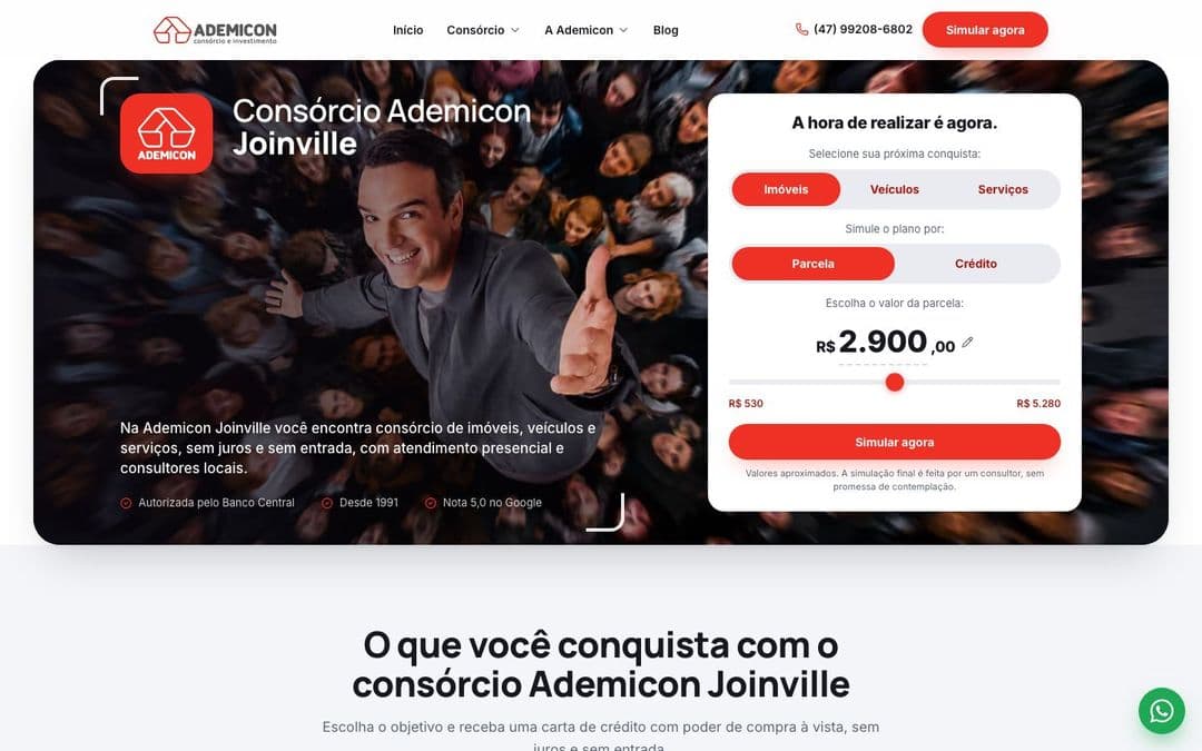 Site Ademicon Joinville criado pela TempusTech