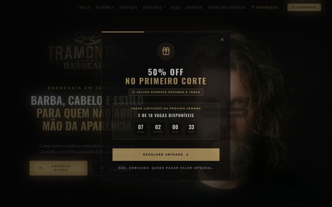 Site Barbearia Tramontta criado pela TempusTech